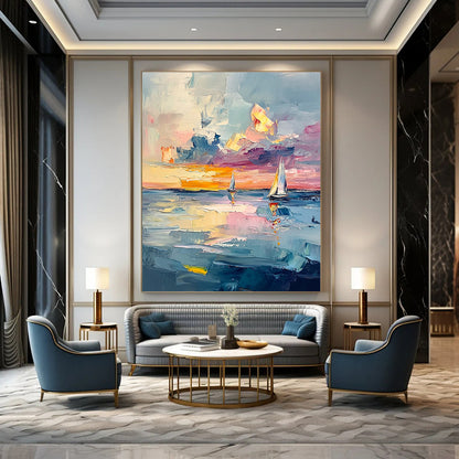 Impressionistic Seaside Sunset for Coastal Home Dining Room & Relaxing Beachfront Hotel STSC973