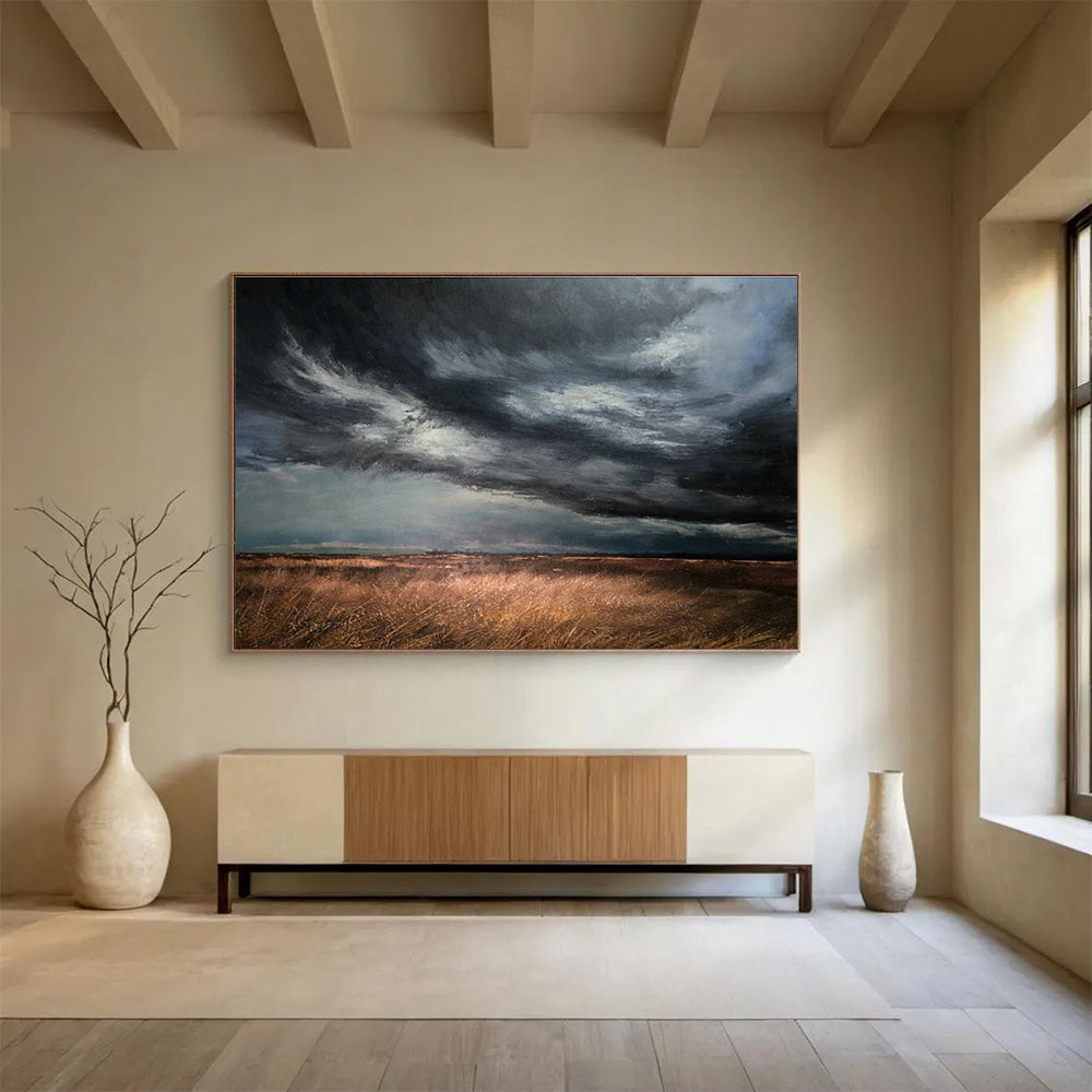 Prairie Storm Oil Painting for Rustic Ranch House Study Nooks DLZ3163