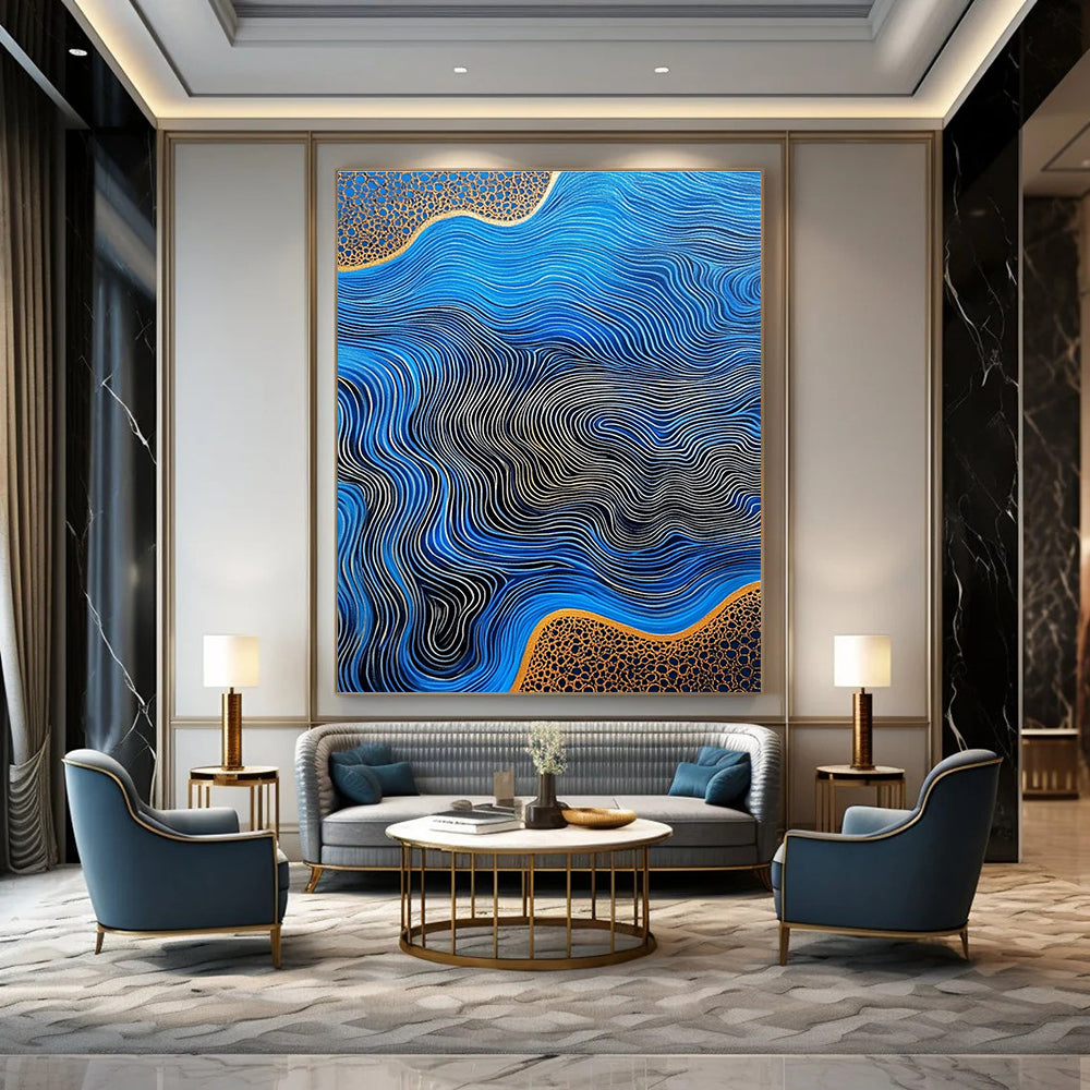 Blue Waves with Gold Details for Luxury Yacht Club & Art - Deco Style Restaurant STSC957