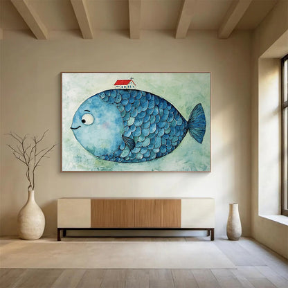 Fish with House Art for Nautical - Themed Children’s Room & Coastal Café SC478