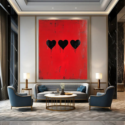 Red and Black Hearts Art for Edgy Café & Contemporary Home Bedroom STSC1442