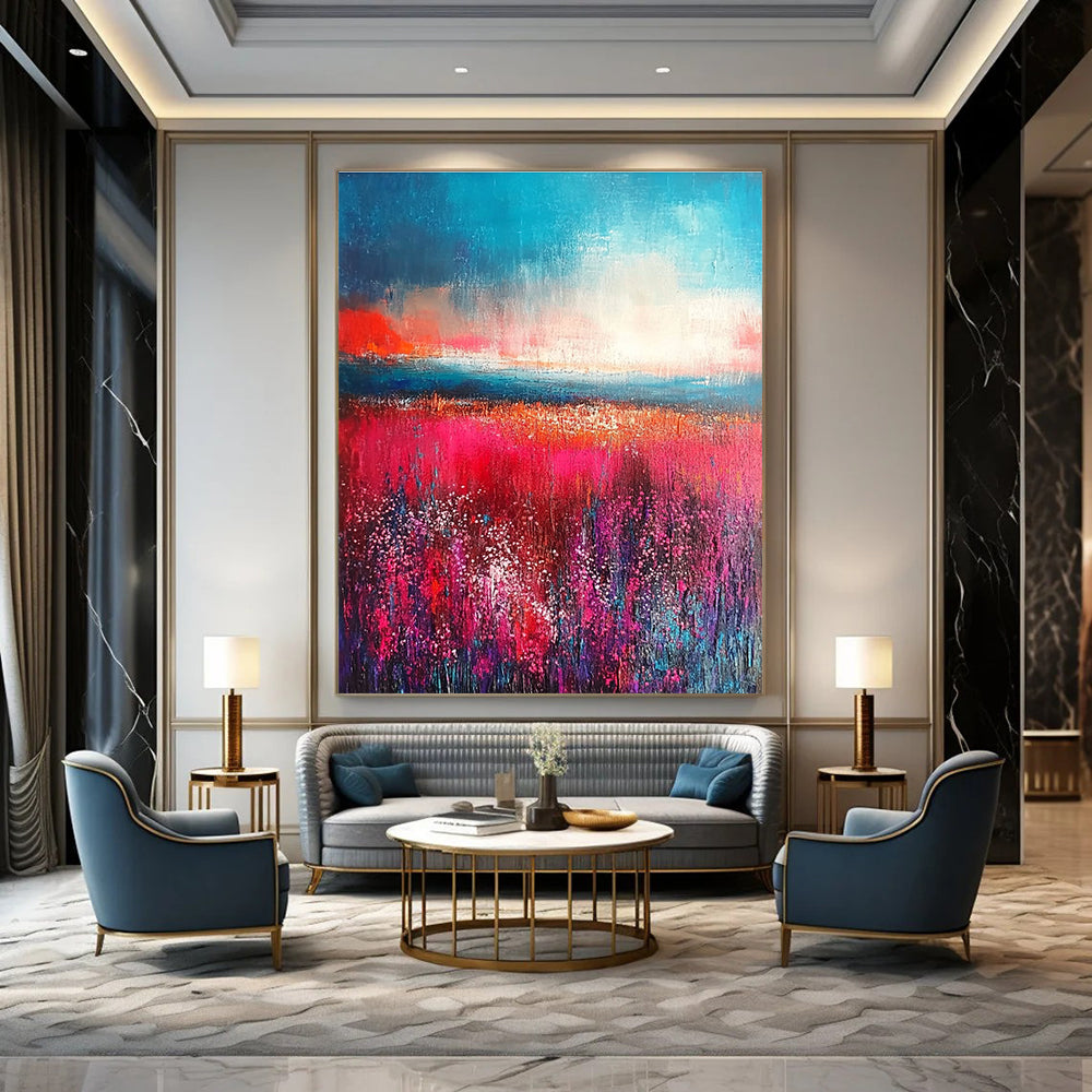 Pink & Purple Floral Field Sunset Art for Wedding Venue & Women’s Boutique STSC117