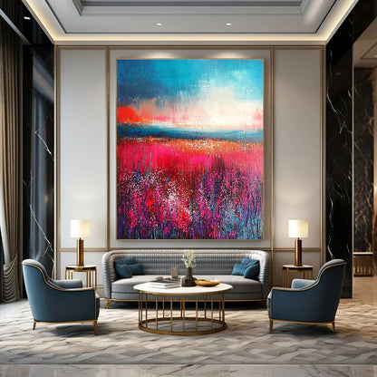 Pink & Purple Floral Field Sunset Art for Wedding Venue & Women’s Boutique STSC117