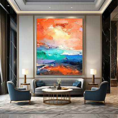 Orange - Blue Clash Abstract Art for Modern Beachfront Villa & Creative Surf Shop DLZ0922