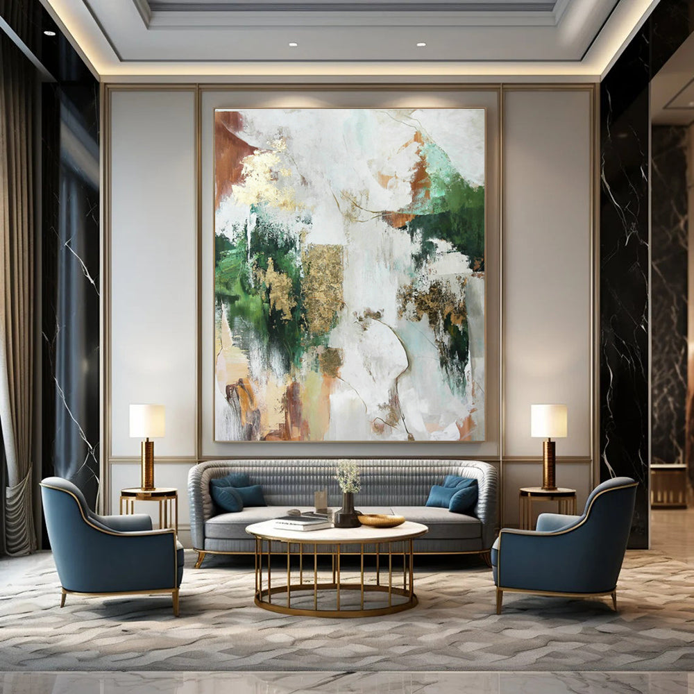 Green, Gold, and Brown Abstract Art for Rustic Winery Tasting Room & Nature - Lover’s Lounge DLZ1018