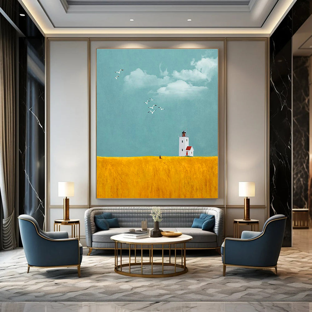Lighthouse in Yellow Field Art for Coastal Home & Nature - Inspired Café Thatch DLZ2129