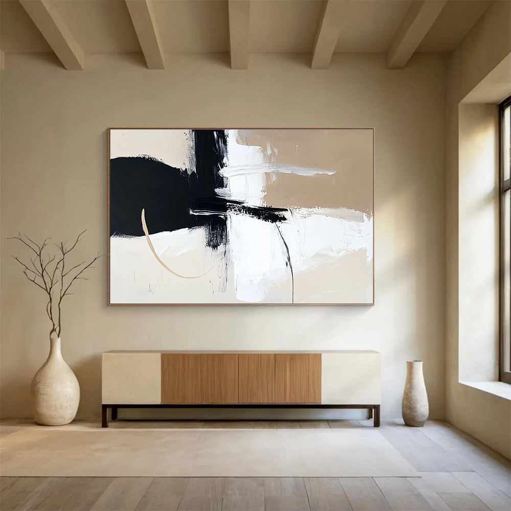 Monochrome Abstract Strokes Art for Minimalist Art Gallery & Modern Home Dining Room SC499