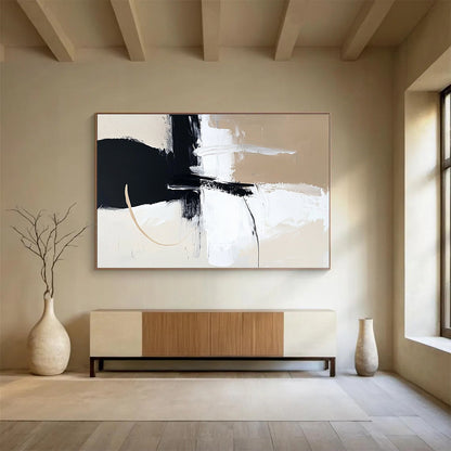 Monochrome Abstract Strokes Art for Minimalist Art Gallery & Modern Home Dining Room SC499