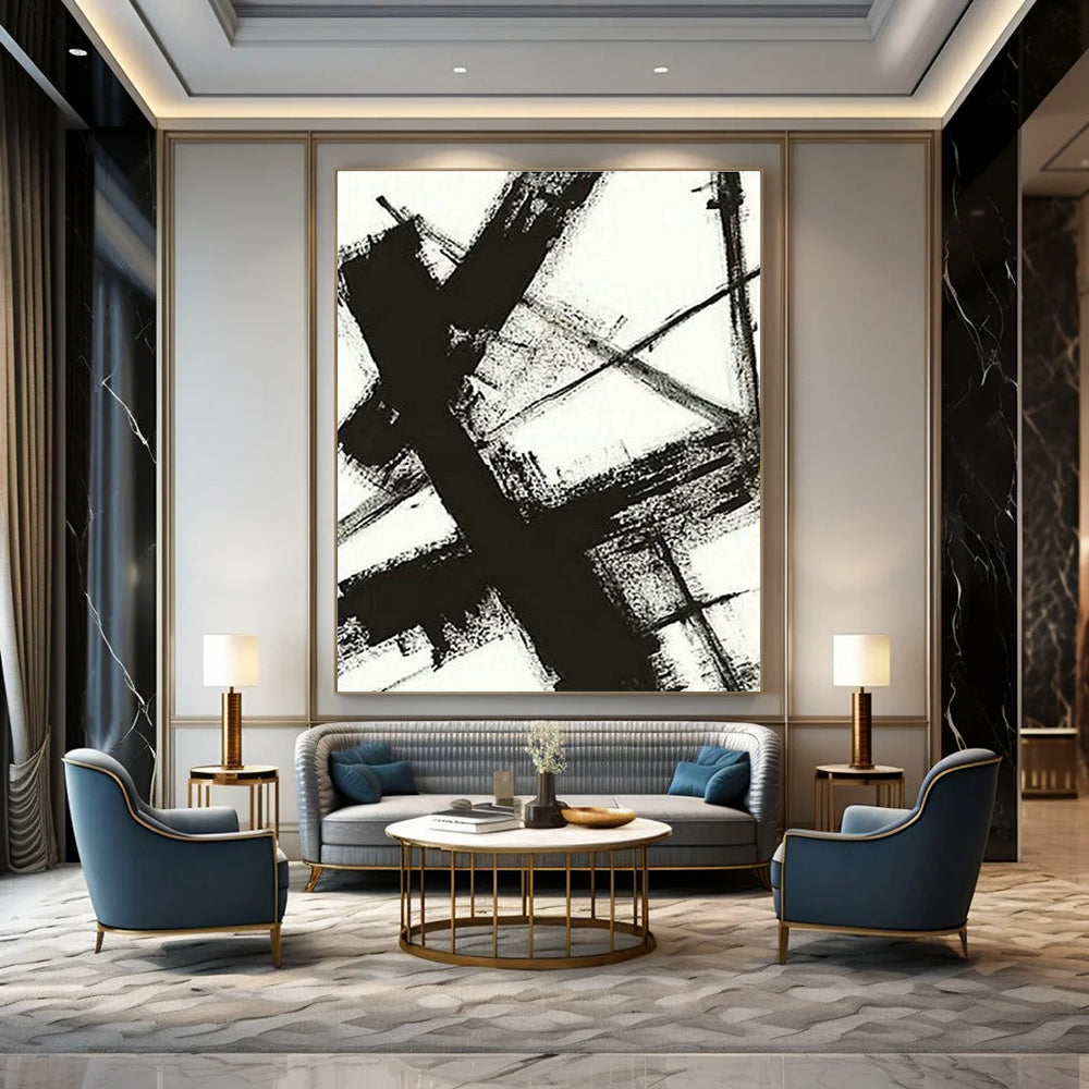 Black and White Ink Abstract Art for Minimalist Gallery & Zen - Inspired Home Study DLZ1592