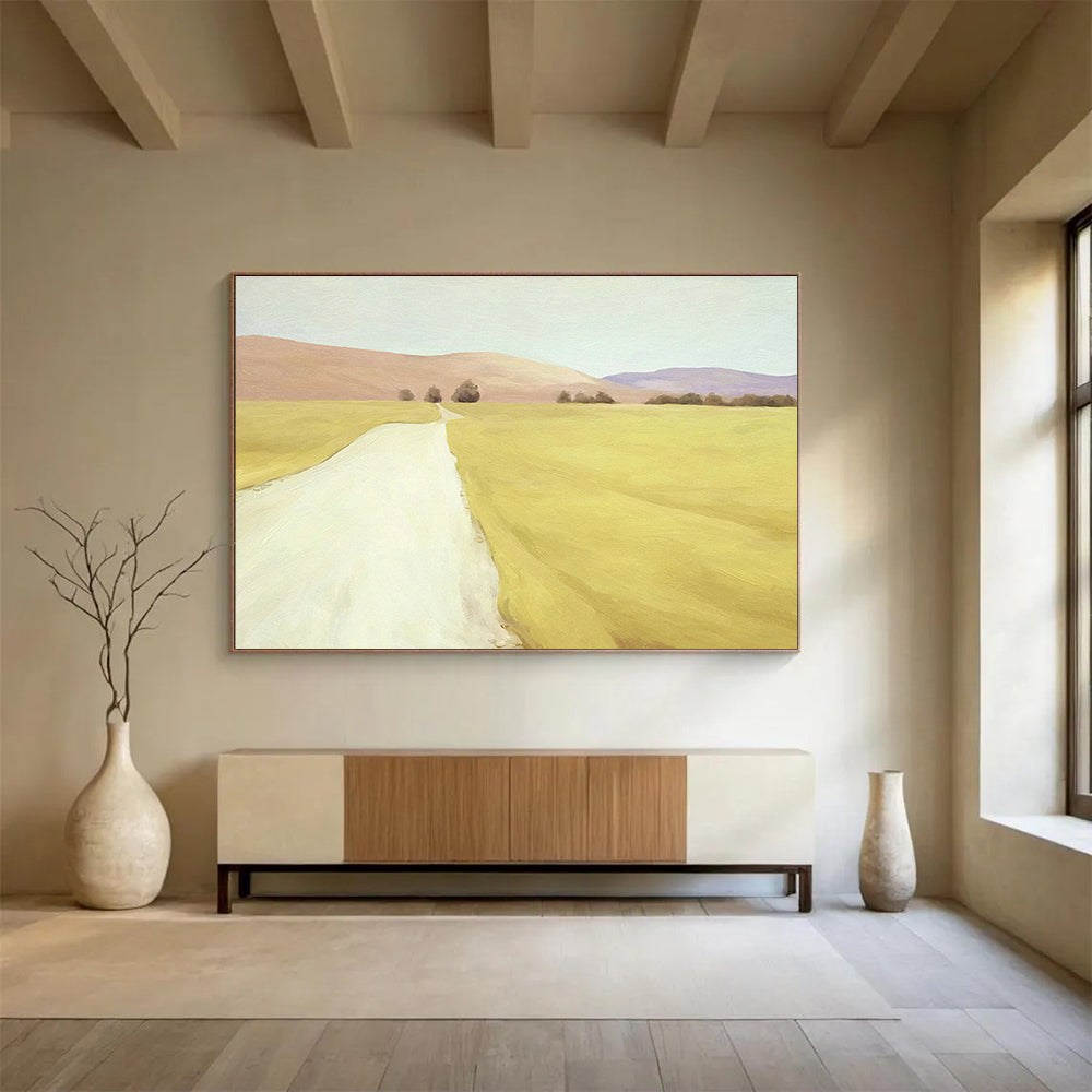 Yellow Field & Path Art for Rustic Farmhouse Dining Areas DLZ3126