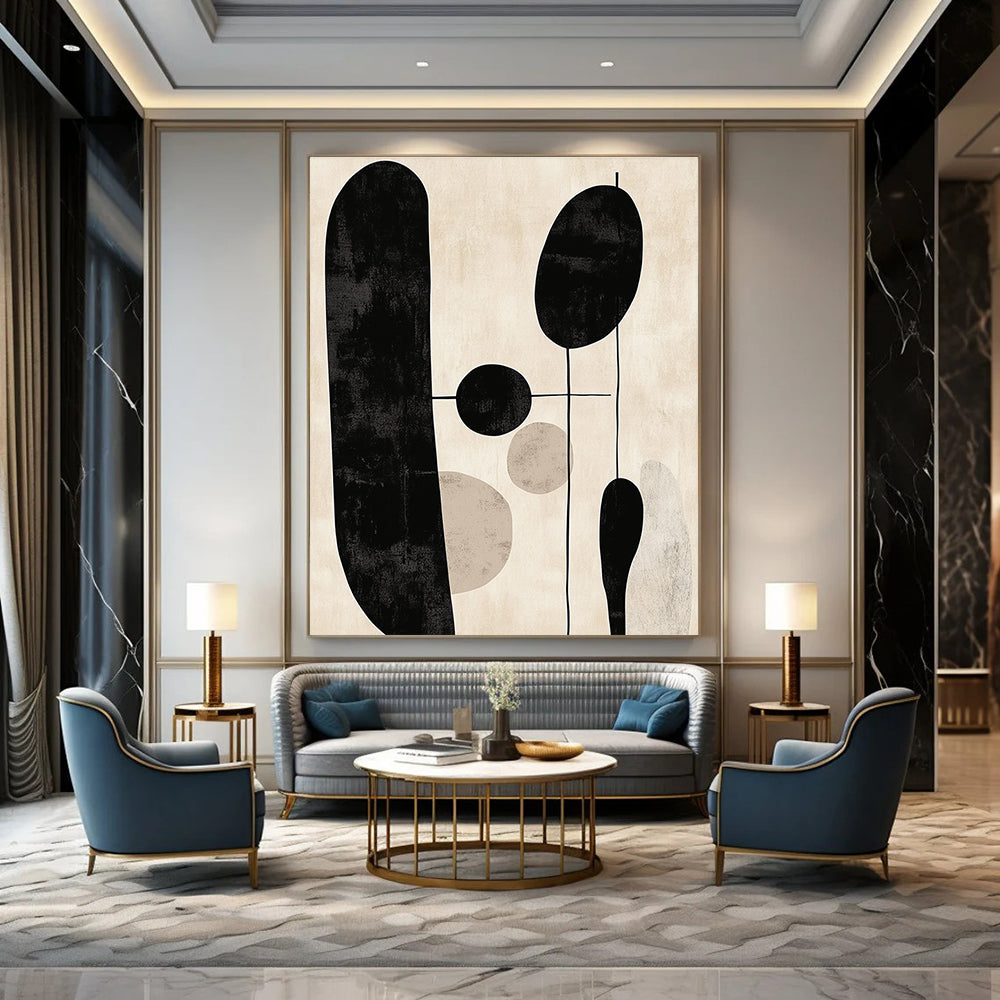 Black and Beige Geometric Shapes Art for Modern Minimalist Living Room & Contemporary Office STSC1330