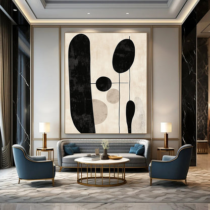 Black and Beige Geometric Shapes Art for Modern Minimalist Living Room & Contemporary Office STSC1330