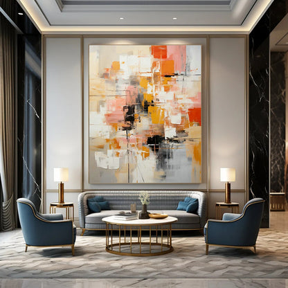 Orange - Pink Abstract Painting for Living Room & Dining Room DLZ0342