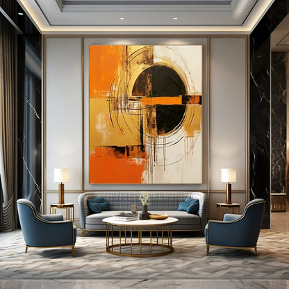 Orange - Black Geometric Abstract Art for Modern Home Entrance & Design - Focused Office DLZ1739