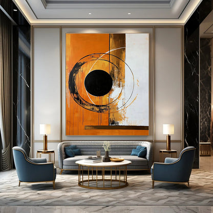 Orange and Black Circular Abstraction Art for Industrial - Style Loft & Modern Art Pop - Up STSC1354