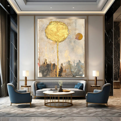 Golden Sun Abstract Mysterious Art for Bohemian - Style Lounge & Spiritual Home Meditation Room STSC1461