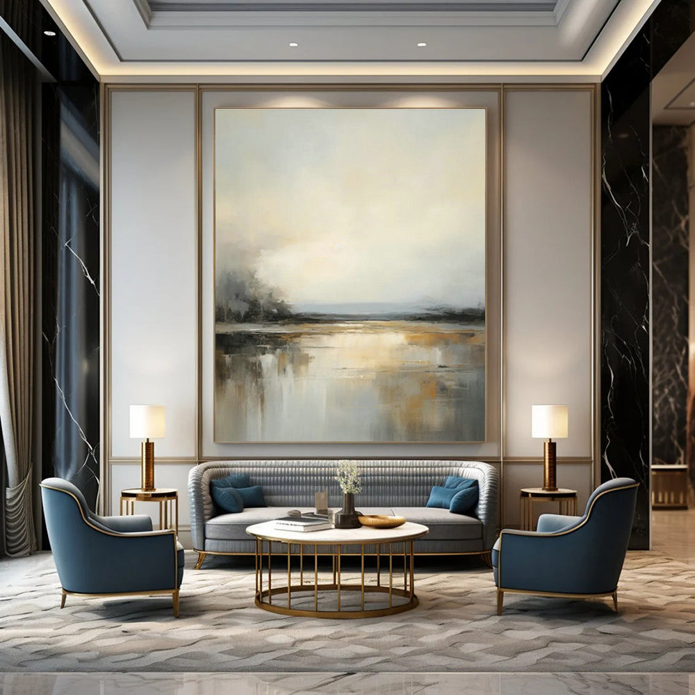 Misty Lake Landscape Art for Tranquil Bedroom & Lakeside Villa Lounge DLZ0830
