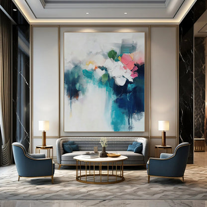 Blue - White Floral Abstract Art for Shabby - Chic Dining Room & Garden - Themed Tea Parlor DLZ1003