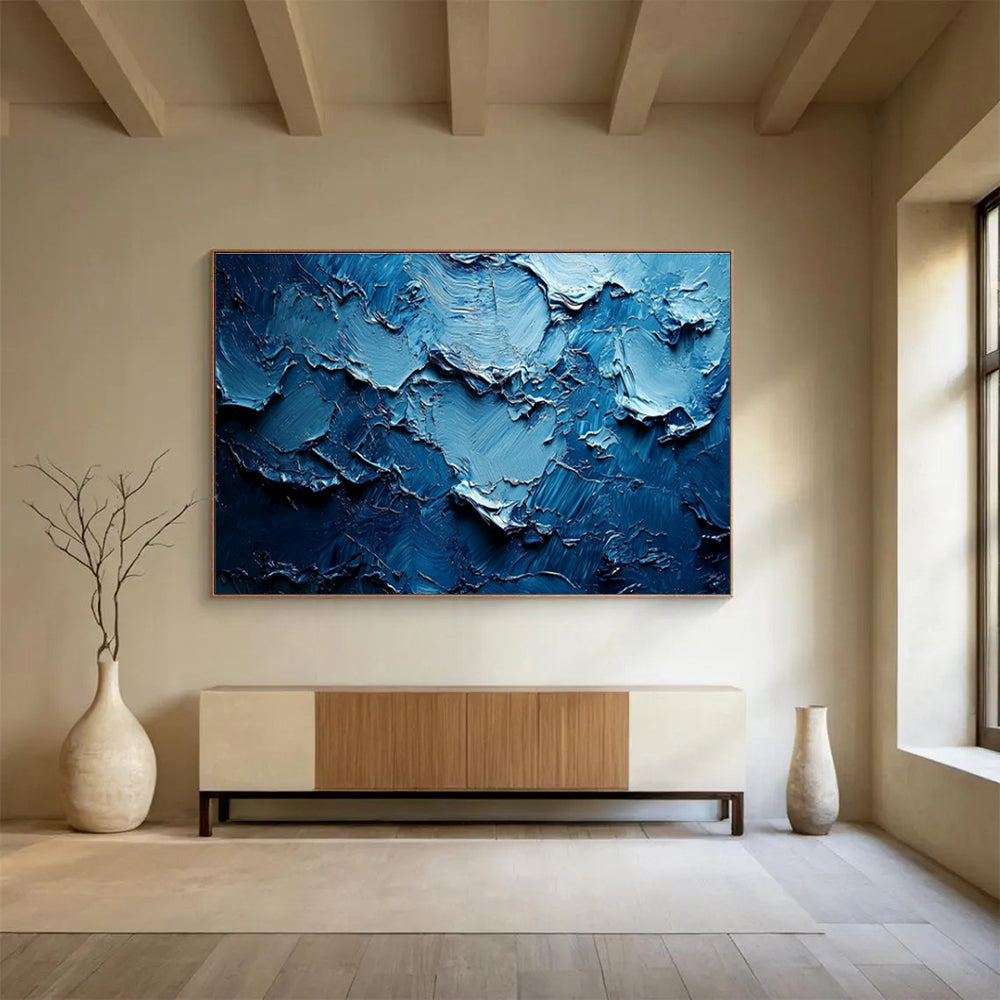 Deep Blue Textured Abstract Art for High - End Jewelry Store Showrooms DLZ3142