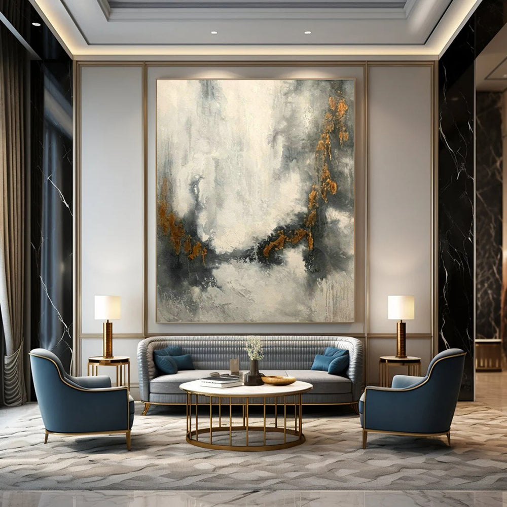 Grey - Gold Abstract Art for Living Room & Office DLZ0550