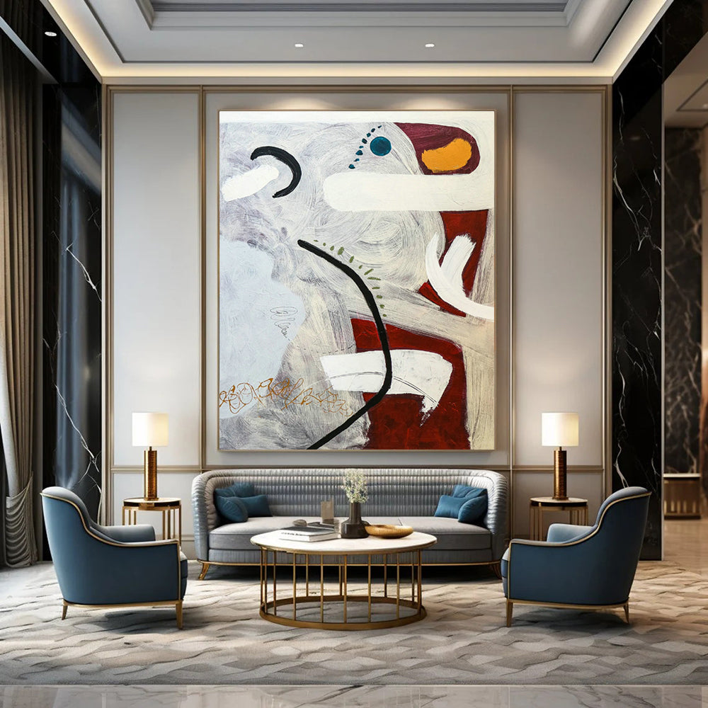 Gray - White - Red Abstract Art for Modern Loft & Home Studio DLZ1115