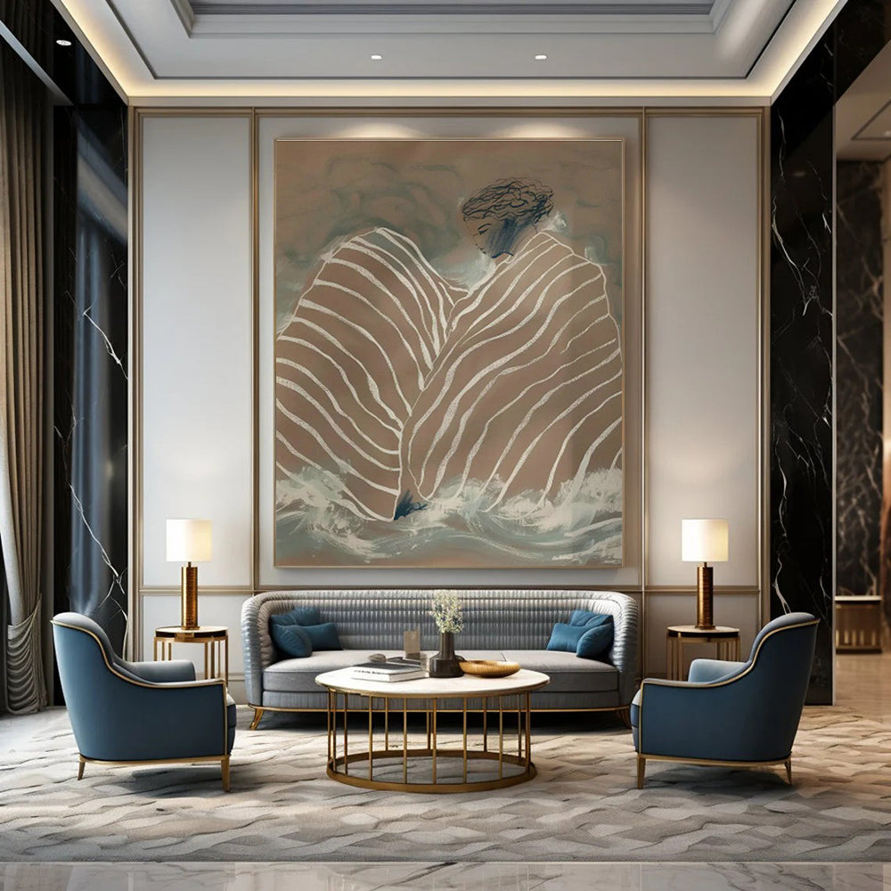 Striped - Cloth Figure in Waves Art for Boho Beach House & Wellness Studio DLZ0684