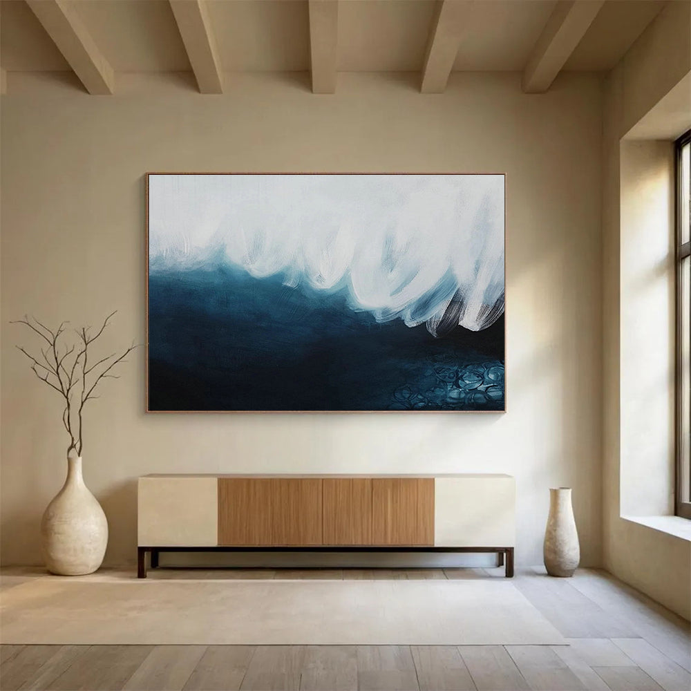 Blue - White Wave Abstract Art for Coastal - Themed Living Rooms DLZ2423