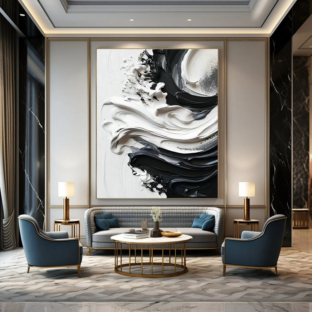 Black - White Flowing Abstract Art for Bedroom & Office DLZ0371