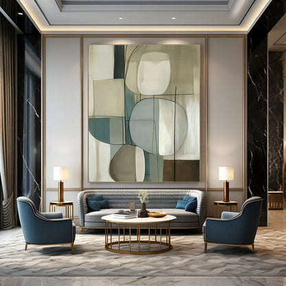 Beige and Blue Abstract Forms Art for Scandinavian - Style Bedroom & Contemporary Art Gallery STSC1321