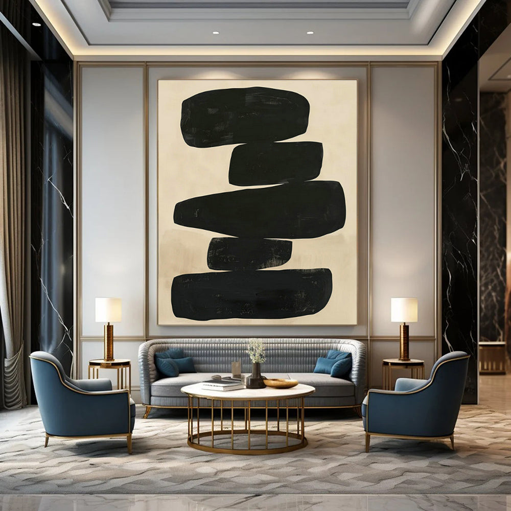Black Abstract Stone - like Art for Living Room & Office DLZ0429