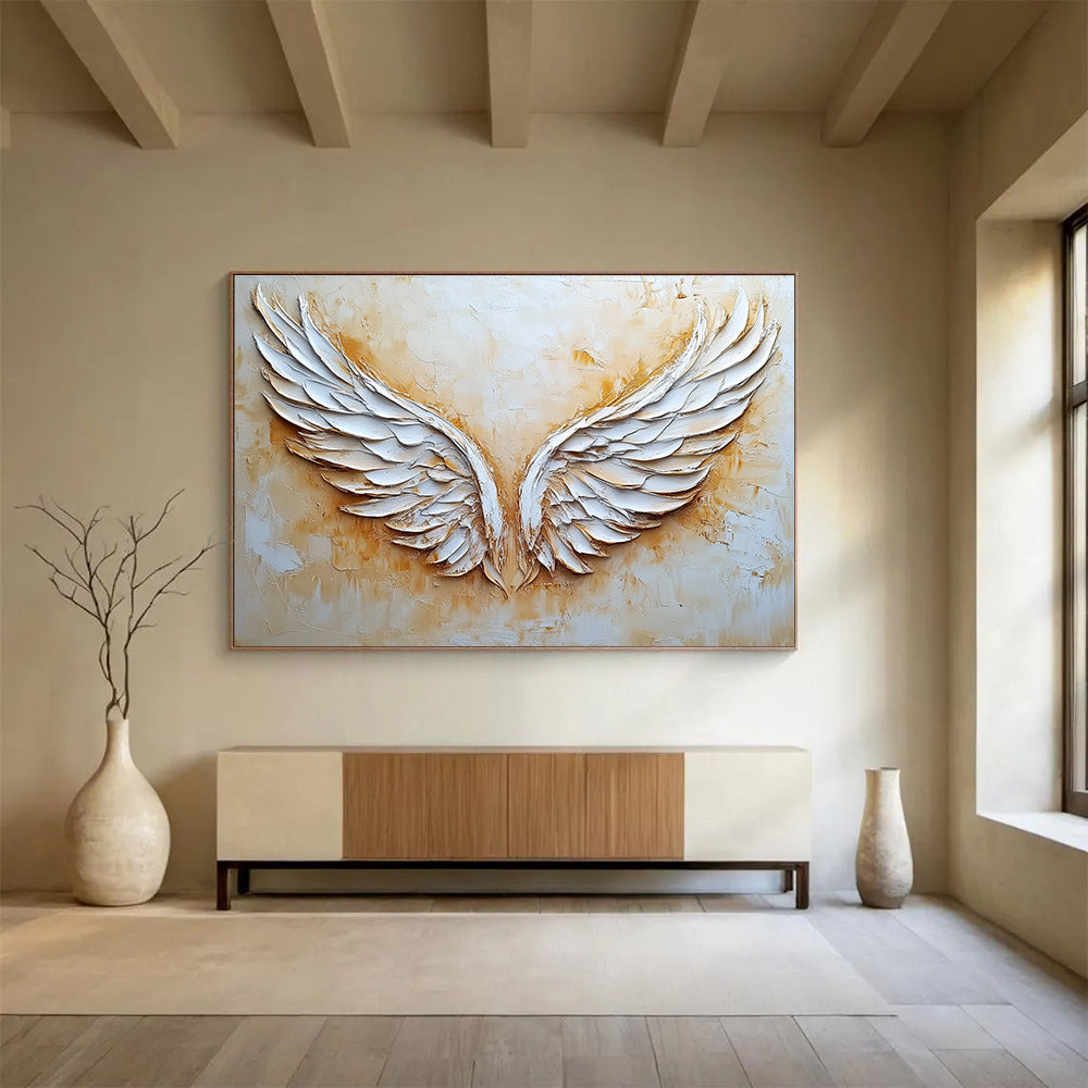 White Angel Wings Art for Spiritual Retreat & Bohemian - Style Home SC004