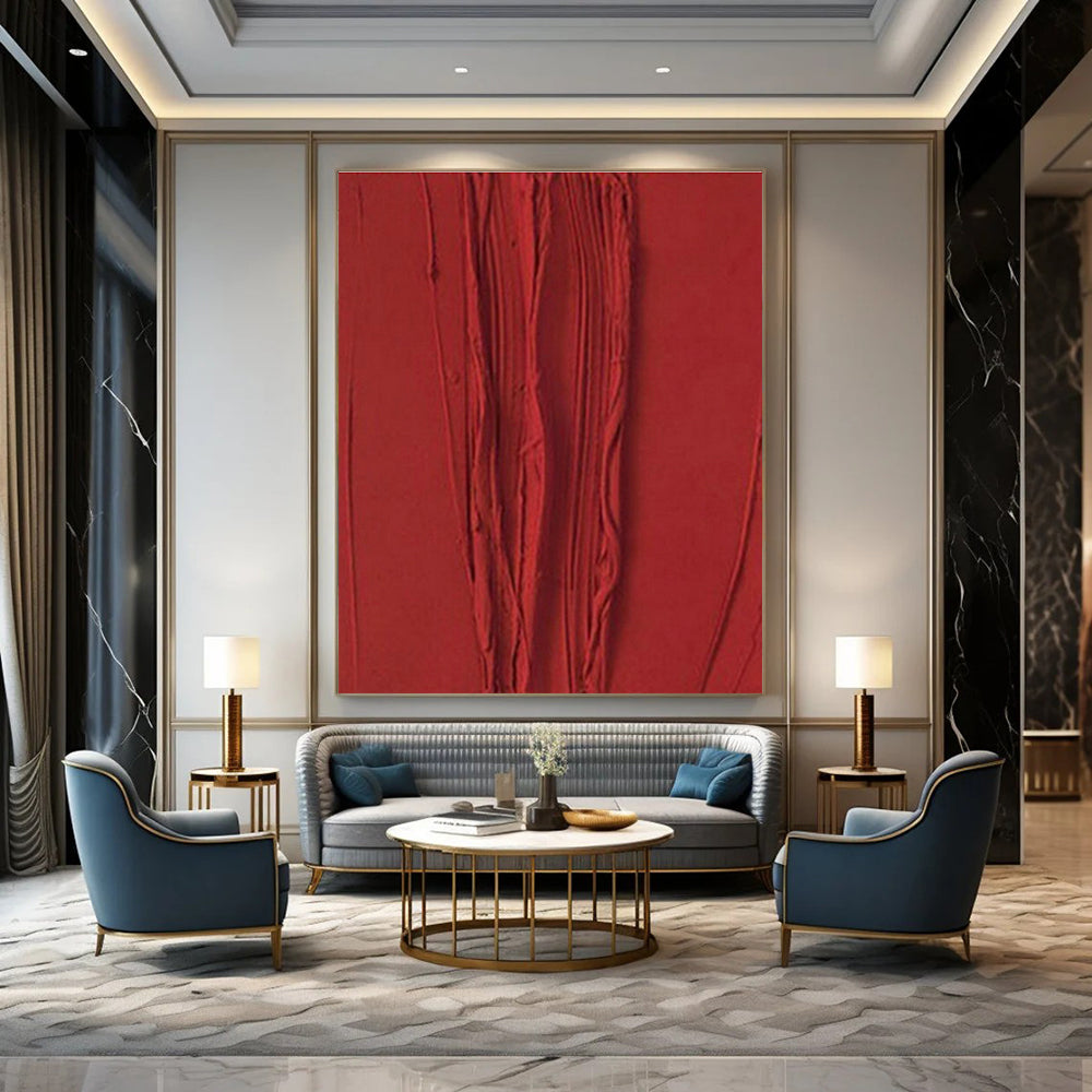 Red Textured Abstract Art for Modern Restaurant & Bold Home Office DLZ1973