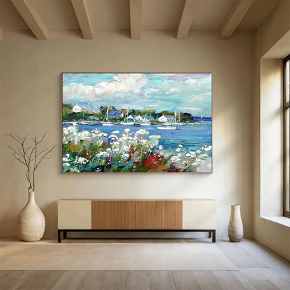 Coastal Town Landscape Art for Nautical - Themed Dining Area DLZ2834