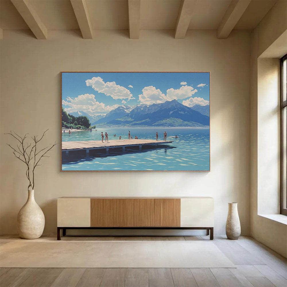 Lakeside Summer Scene Art for Coastal Home Living Room & Travel Agency Waiting Area SC472