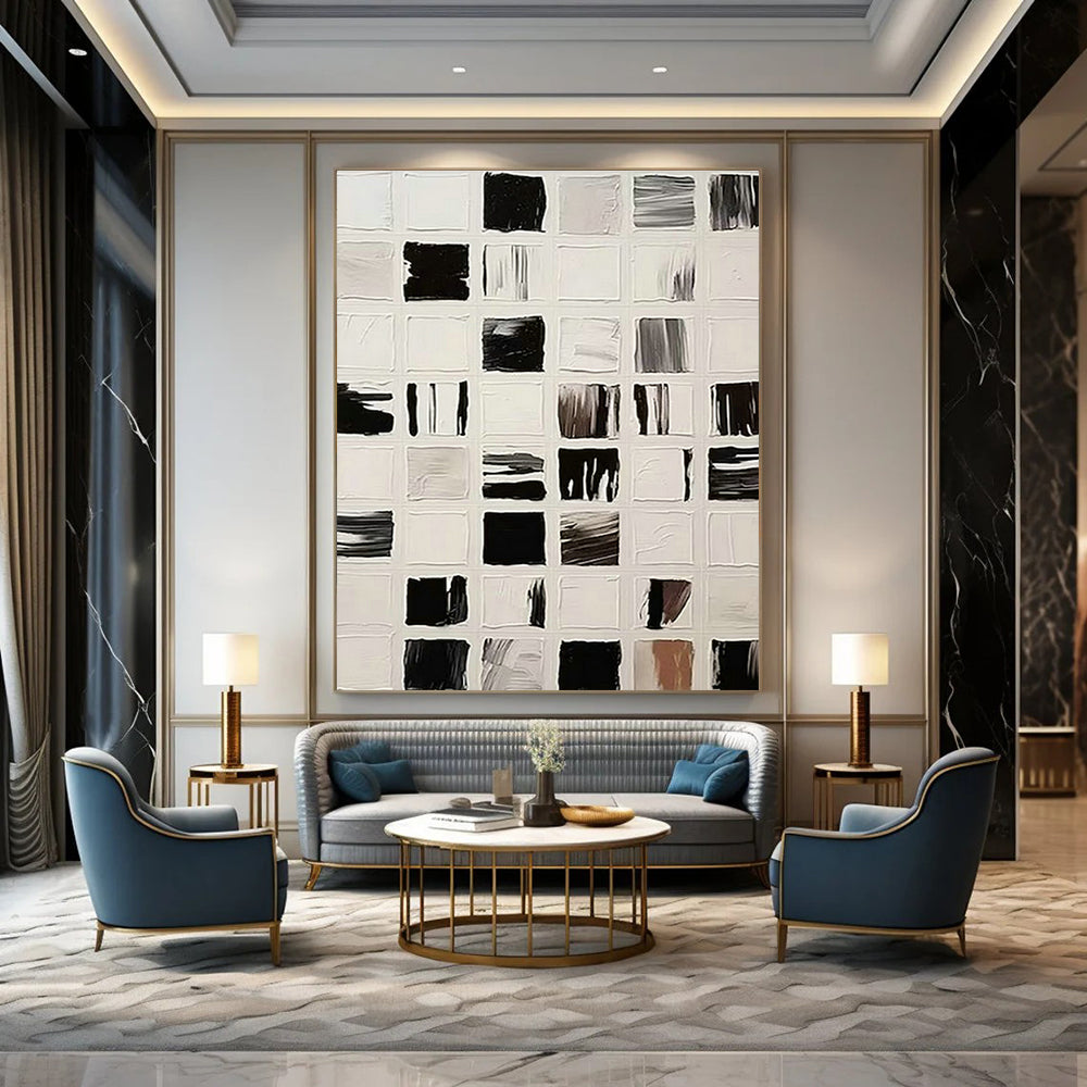 Black - White Grid Art for Contemporary Art Gallery & Industrial - Style Café DLZ1521