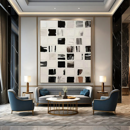 Black - White Grid Art for Contemporary Art Gallery & Industrial - Style Café DLZ1521