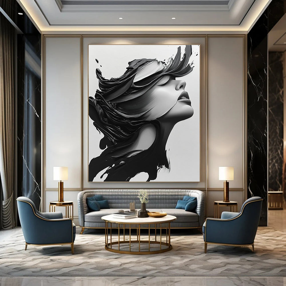 Dynamic Black and White Portrait Bold Art for Modern Home Studio & Edgy Urban Loft STSC1469