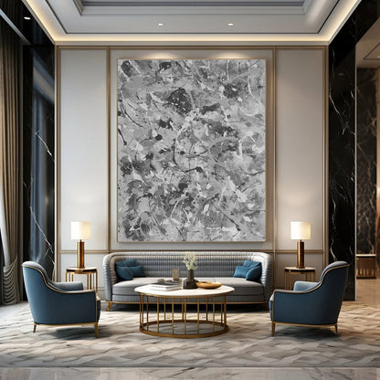 Gray - White Splatter Abstract Art for Industrial - Style Loft & Modern Art Studio DLZ0779