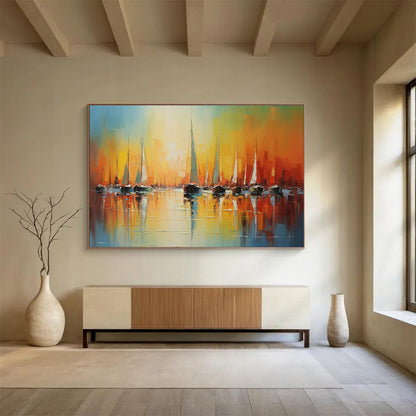 Sailboat Sunset Oil Painting for Nautical - Themed Restaurant Dining Halls DLZ3248