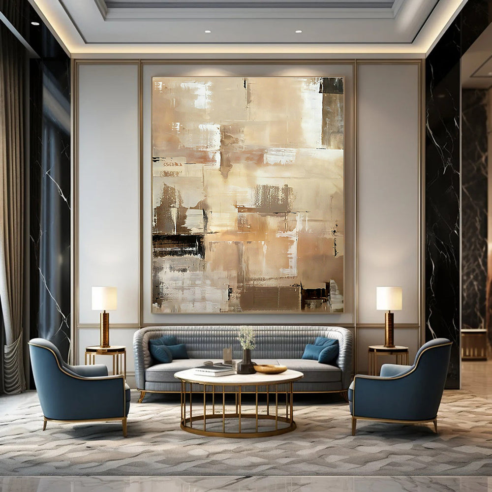 Brown - White Geometric Abstract Art for Modern Office Reception & Industrial - Chic Café DLZ0991