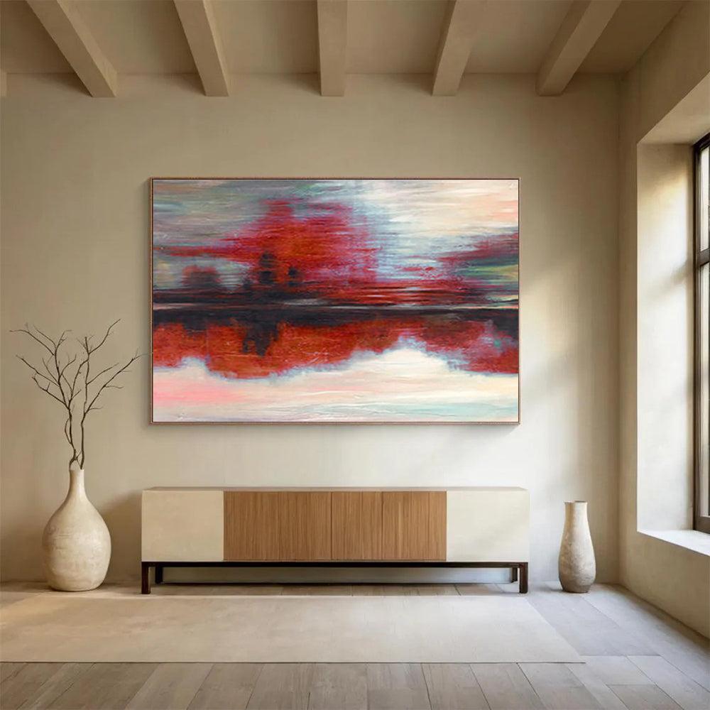 Red - Grey Reflection Abstract Art for Calm Study DLZ2768