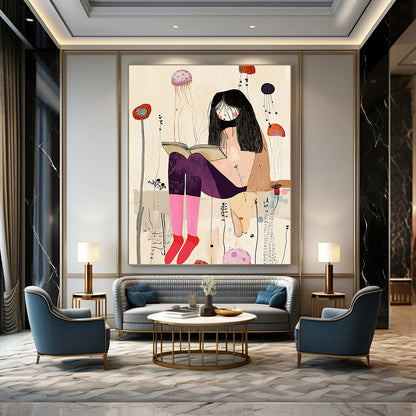 Reading Girl with Jellyfish for Boho - Chic Bedroom & Artistic Bookstore STSC1237