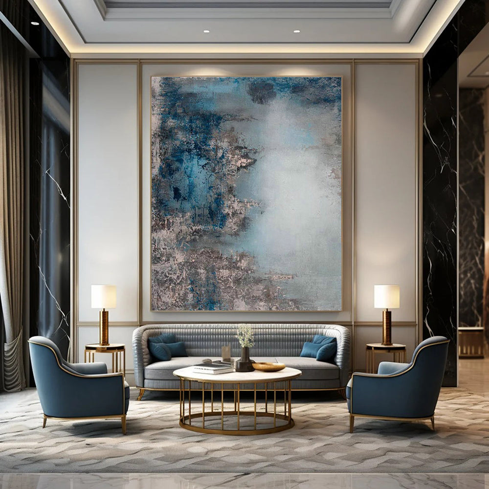 Blue - Gray Abstract Art for Modern Home Office Focus Zones DLZ0020