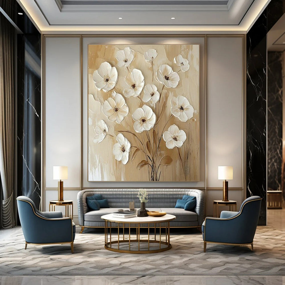 Textured White Flower Art for Wedding Venue & Feminine Home Office DLZ1652