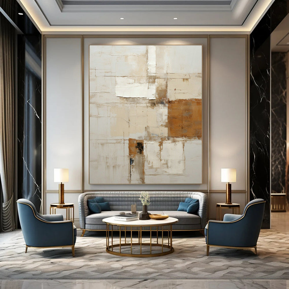 Beige - Brown Collage Abstract Art for Rustic Dining Room & Art - Filled Boutique DLZ1324