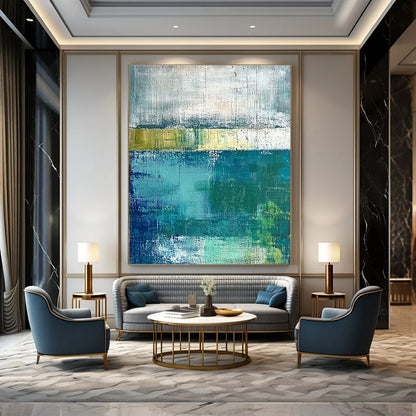 Blue and Green Abstract Layers for Coastal Home Living Room & Modern Office Break Area STSC420