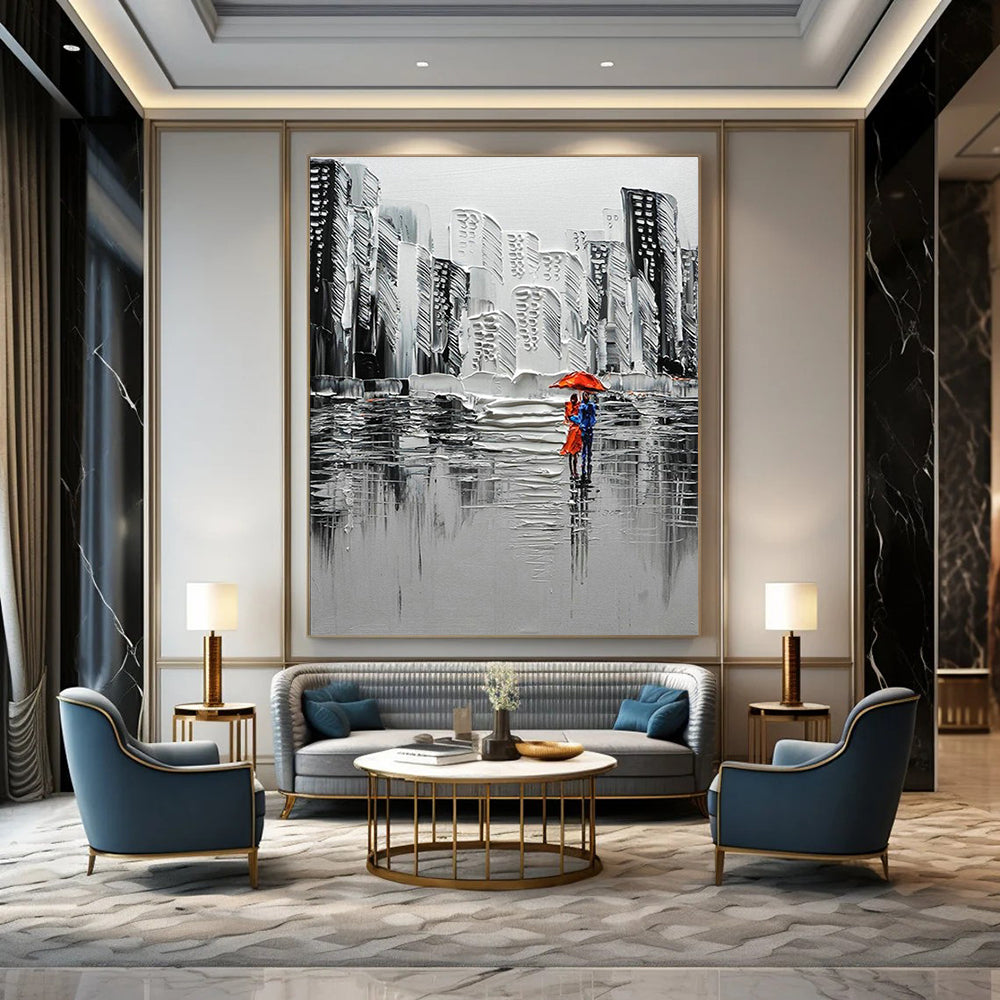 Textured Urban Rain Scene Art for City Café & Modern Living Room DLZ2300