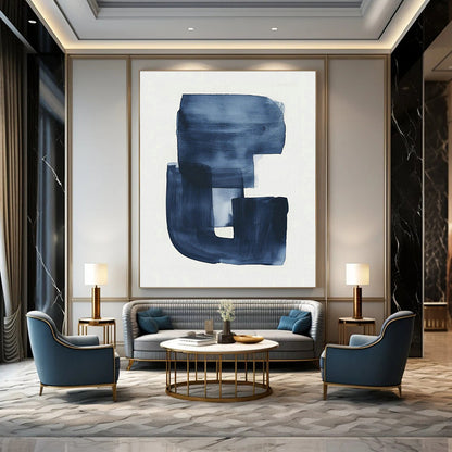 Blue Ink Abstract Art for Minimalist Home Office & Japanese - Inspired Tea Room DLZ1629