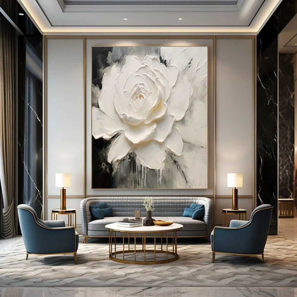 Textured White Flower Art for Elegant Wedding Venue & Art - Loving Bedroom DLZ2117
