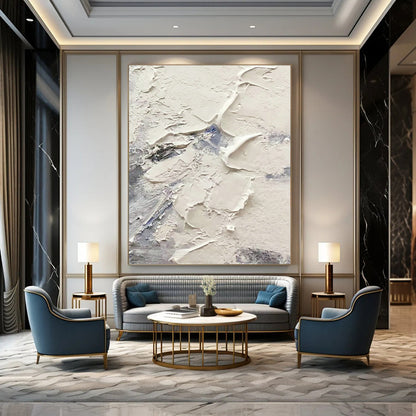 White - Blue Impasto Abstract Art for Beachfront Yoga Studio & Modern Beach House DLZ1265